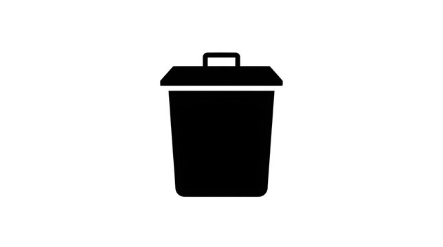 Solid black minimalist trash bin icon with a simple lid and clean geometric silhouette on a white background.