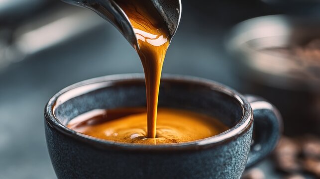 Coffee is poured into a cup
