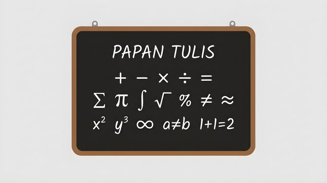 Black and white minimalist chalkboard icon featuring mathematical symbols and equations for education and learning concepts.