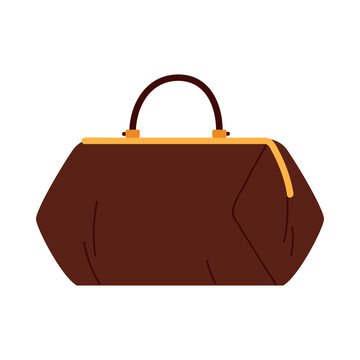 Classic brown Victorian man travel bag with handle on white background, isolated vector illustration