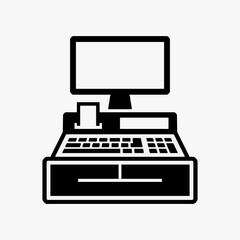 Fototapeta premium Creative Black and White Line Drawing of Classic Desktop Computer with Monitor and Keyboard for Digital Art Icons or Design