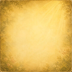 Fototapeta premium Golden background with glowing light rays and decorative floral ornament on edges in vintage style