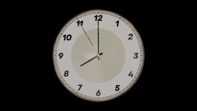 時計の針が7時59分50秒から8時00分10秒まで進む3DCG