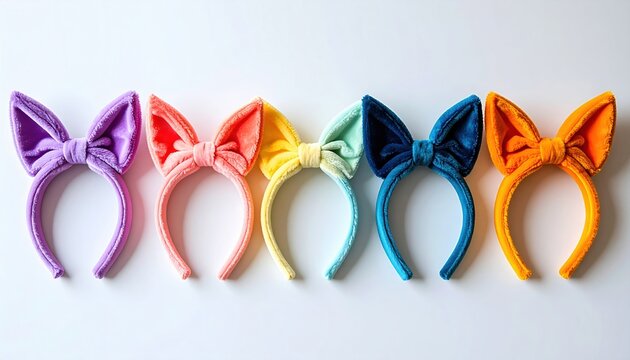 Five colorful cat ear headbands with playful hair accessories for costume, fashion, and creative designs