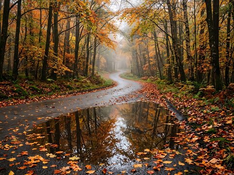 autumn leaves on a forest road , Fall And Autumn Season, Halloween, Thanksgiving