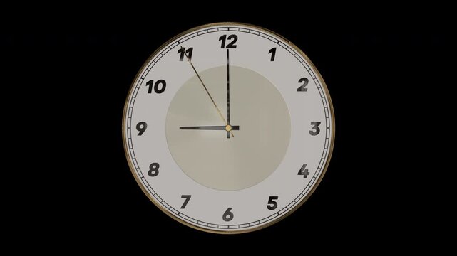 時計の針が8時59分50秒から9時00分10秒まで進む3DCG