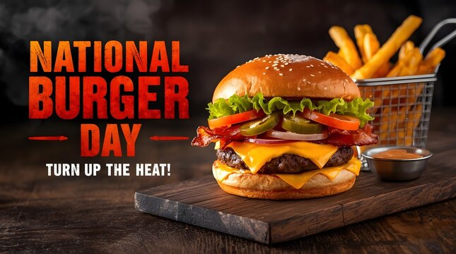 Juicy burger with flame on national burger day
