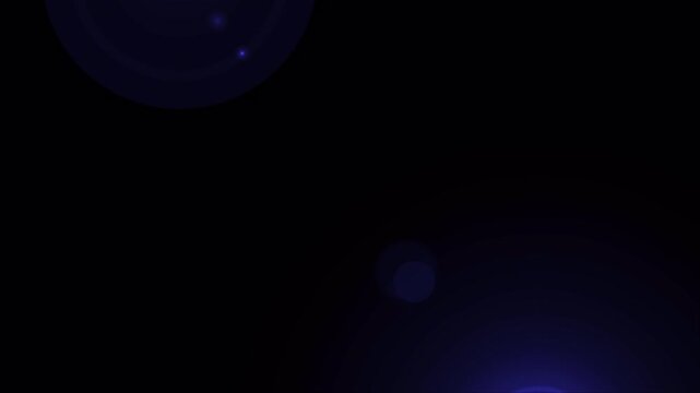 Anamorphic flare overlay with blue lens light leaks on black. 4k