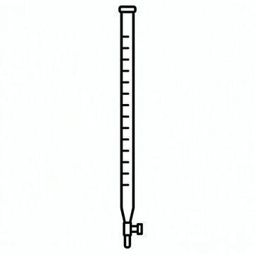 A simple black and white line drawing of a laboratory burette used for chemical titration experiments