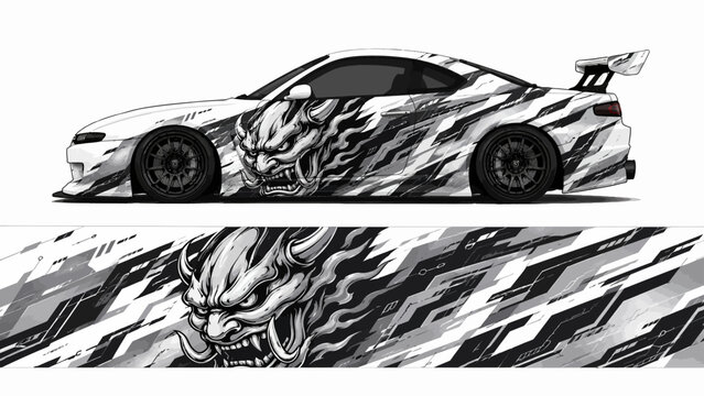Japanese Oni Mask Car Wrap Design.