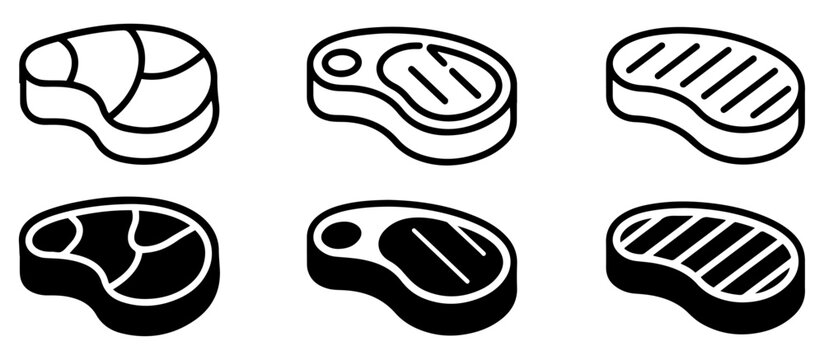 meat steak beef food icon set