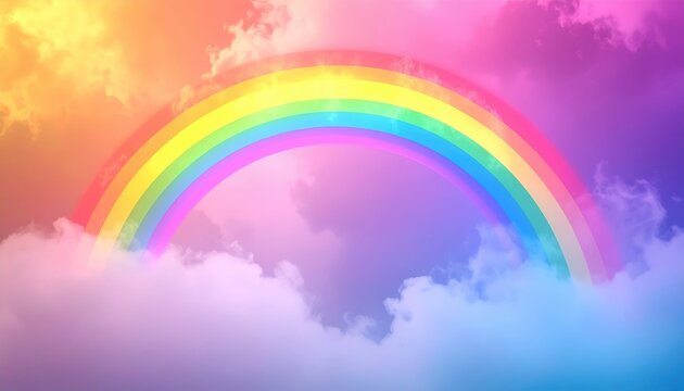 Vibrant rainbow arch surrounded by misty atmospheric texture, colorful weather and creative background