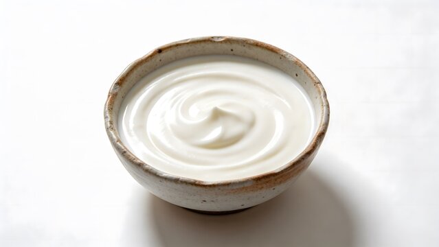 Bowl of Creamy White Yogurt with Smooth Swirl