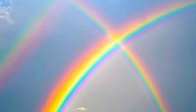 Double rainbow with vivid colorful arcs, natural light refraction and atmospheric optical phenomenon