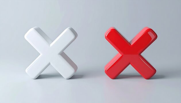 Three-dimensional checkmark and cross symbols representing correct and incorrect choices