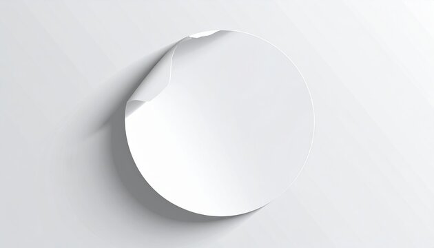 Circular white sticker with peeled corner, realistic paper texture and adhesive detail