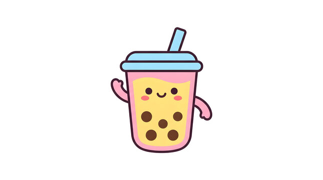 Cute Kawaii Yellow and Pink Bubble Tea Drink Vector Illustration
