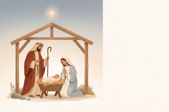 Minimalist Christmas Nativity Scene with Mary Joseph and Baby Jesus