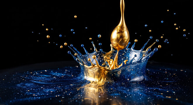 High Speed Collision of Liquid Gold Droplet into Deep Blue Splash
