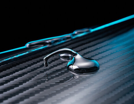 Macro Liquid Mercury Droplet Resting on Carbon Fiber Surface