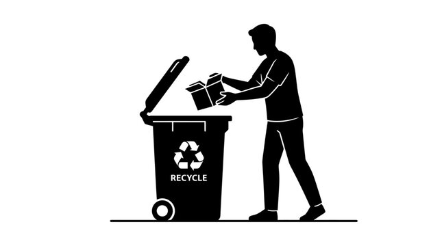 Man disposes of cardboard packaging in a recycling bin.