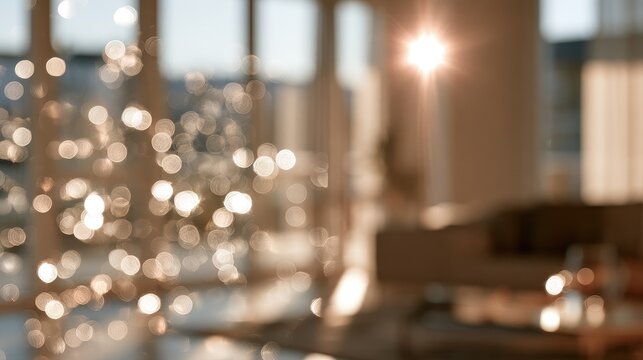 Sparkling bokeh dreamy atmosphere concept celebration optimism focus on ethereal penthouse interior Blend mode. 