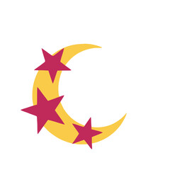Yellow crescent moon with red stars © deara