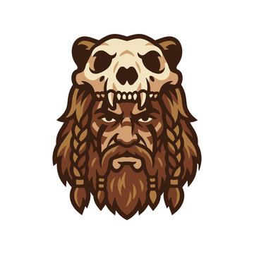 Viking Warrior Bear Skull Illustration Design.