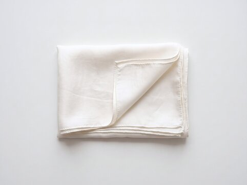 A single folded white linen cloth isolated on a plain white background.