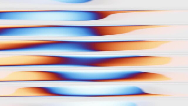 Parallel glossy glass lines reflecting vibrant gradient colors. Abstract background in seamless loop.