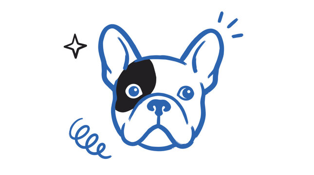 Cute french bulldog head vector illustration featuring playful blue line art style for modern creative projects