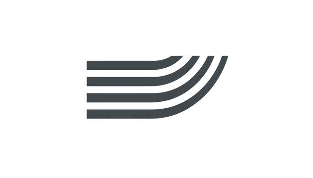 Abstract logo with five dark gray parallel lines curving smoothly upward, ideal for corporate branding, sports, or logistics.