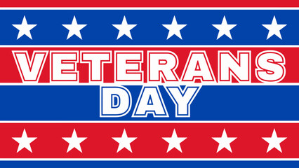 Obraz premium American Veterans Day greeting card design with white stars and patriotic red white and blue striped background