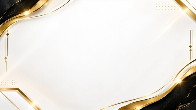 Luxury white and black background with elegant golden wavy lines and geometric shapes for certificate or banner design