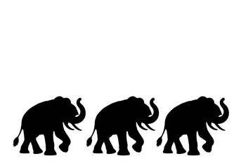 Three elephants walking together in a simple black silhouette on a white background. © Jivikasourceoflife