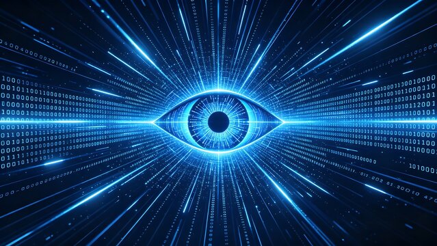 Futuristic Digital Eye with Binary Code for Cybersecurity