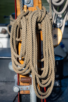 Closeup view of a rope on a historic ship in Hamburg Finkenwerder
