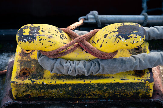 Closeup view of a rope on a pier in Hamburg Finkenwerder