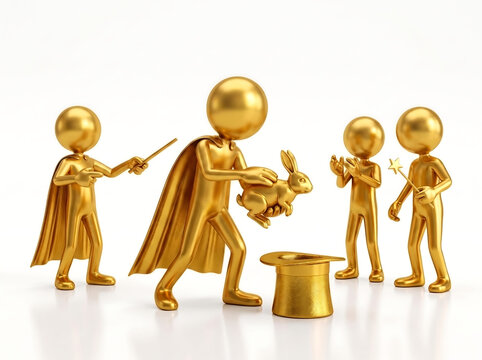Glistening Gold Magician Performs Rabbit Hat Trick for Spectators Audience