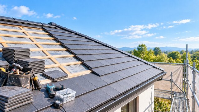 明るい住宅の屋根修繕工事と屋根リフォームのイメージ