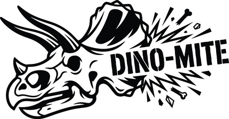 Dino-Mite Triceratops Skull Logo: A bold, graphic illustration of a triceratops skull with the word DINO-MITE emblazoned across it, conveying a powerful and explosive theme. © Muhammad