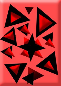 Abstract geometric background with red and black triangles and star shapes in a modern dynamic design