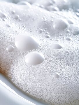 Close-Up of White Cleaning Foam on a Ceramic Bathtub
