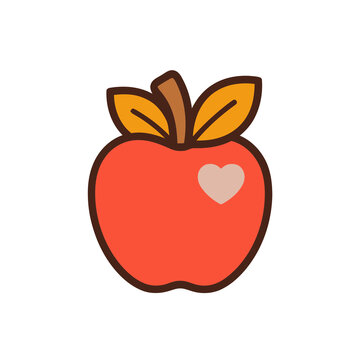 Stylized red apple with heart icon isolated on transparent background