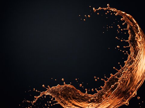 Copper liquid splashing in a dynamic arc against a black background
