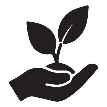 Plant sprout held in a hand black silhouette against a white background seedling plantlet