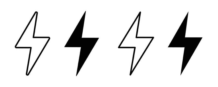 Lightning flash icon set, thunder, spark, simple bolt sign