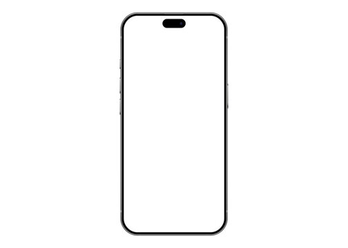 Modern frameless smartphone isolated, mobile phone mockup with empty screen on transparent background, layout of smartphone template