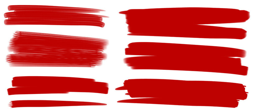 Set of grunge red strike through and underline elements.	