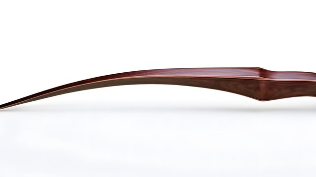 Elegant modern archery longbow with polished mahogany wood finish on a minimalist white background